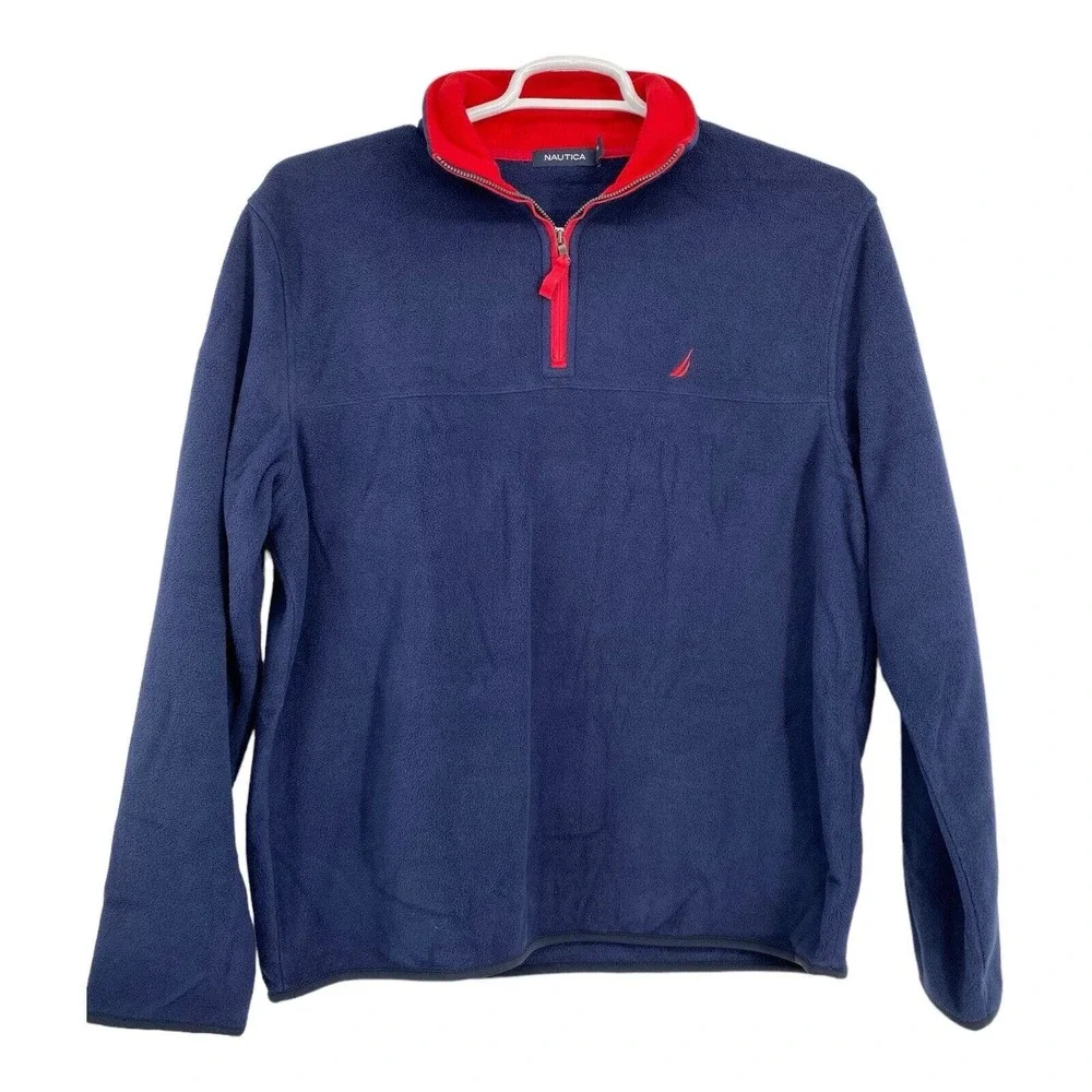 Nautica‎ Vintage Fleece Jacket Men's Blue And Red Size M Pullover